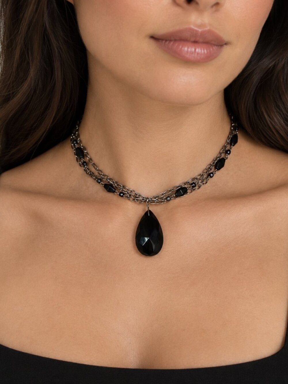 Vintage Goth Crystal and Beaded Choker